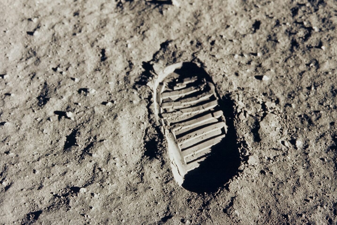 An astronaut footprint in the lunar regolith