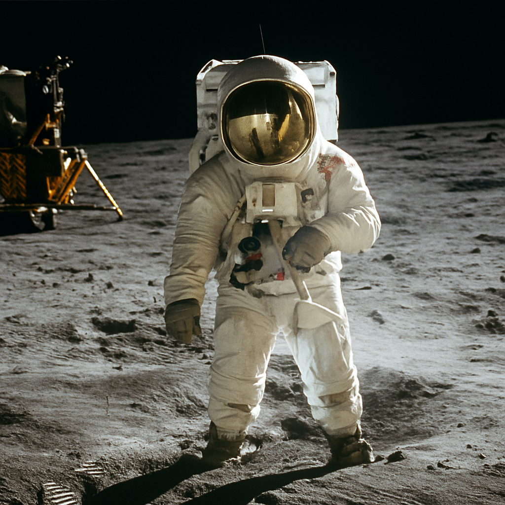 An astronaut on the Moon during the Apollo mission